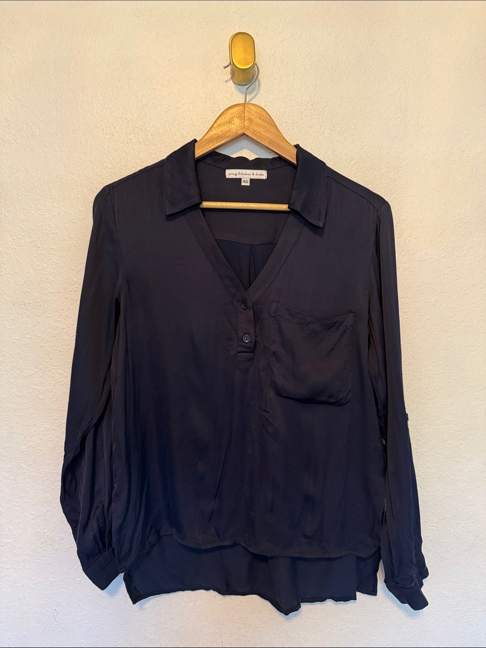Young Fabulous & Broke satin half button shirt XS
